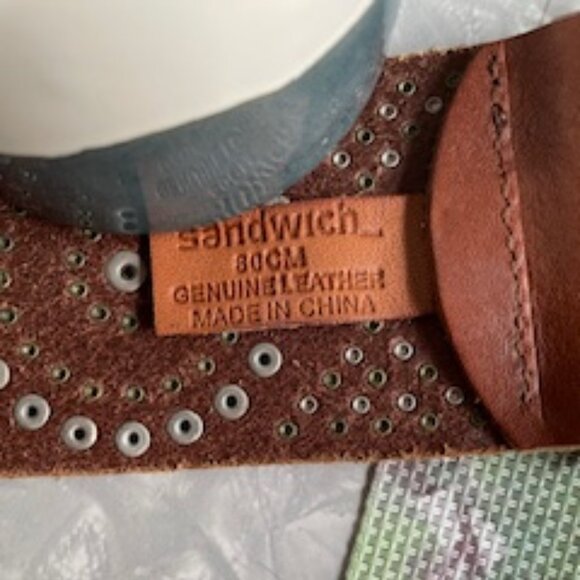 VINTAGE Sandwich Genuine Leather Studded Western Belt - Picture 5 of 5
